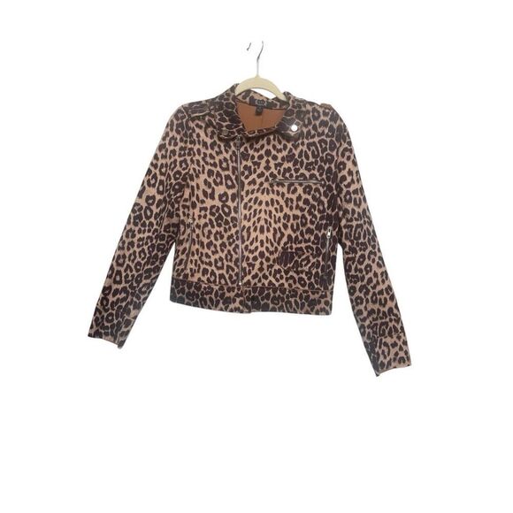 Azi Leopard Print Moto Jacket with Silver Hardware - Picture 6 of 16